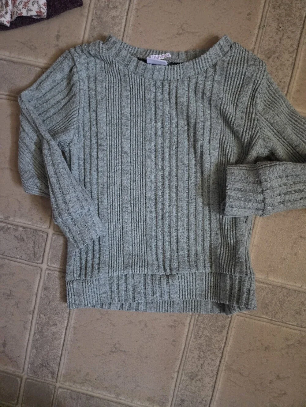 Girls Ribbed Gray Knit Leggings